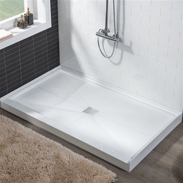 Woodbridge 48 x 36 x 4-in Solid Surface Shower Base with Center Chrome Drain