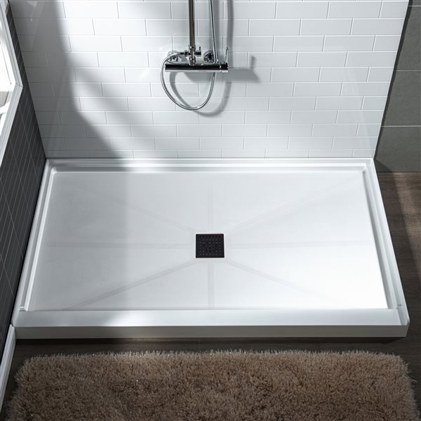 Woodbridge 60 x 34 x 4-in Solid Surface Shower Base with Center Matte Black Drain