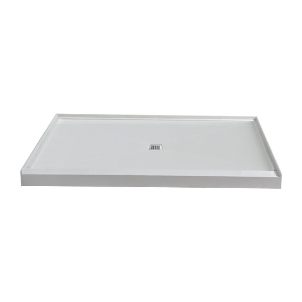 Woodbridge 60 x 30 x 4-in Solid Surface Shower Base with Center Chrome Drain