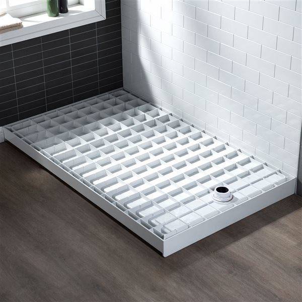 Woodbridge 48 x 36 x 4-in Solid Surface Shower Base with Right White Drain