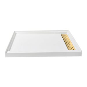 Woodbridge 48 x 36 x 4-in Solid Surface Shower Base with Right White Drain