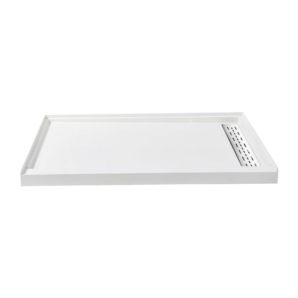Woodbridge 60 x 30 x 4-in Solid Surface Shower Base with Right White Drain
