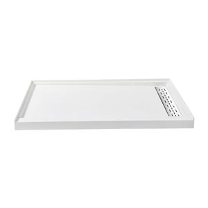 Woodbridge 60 x 30 x 4-in Solid Surface Shower Base with Right White Drain