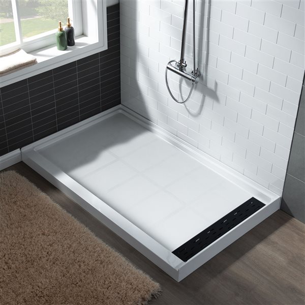 Woodbridge 60 x 34 x 4-in Solid Surface Shower Base with Right Matte Black Drain