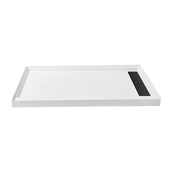 Woodbridge 60 x 34 x 4-in Solid Surface Shower Base with Right Matte Black Drain