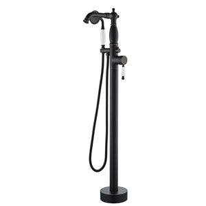 Woodbridge Oil Rubbed Bronze Single Handle Floor Mount Freestanding Tub Filler Faucet with Telephone Hand Shower