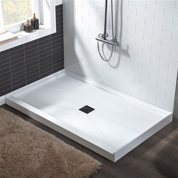 Woodbridge 60 x 36 x 4-in Solid Surface Shower Base with Center Matte Black Drain