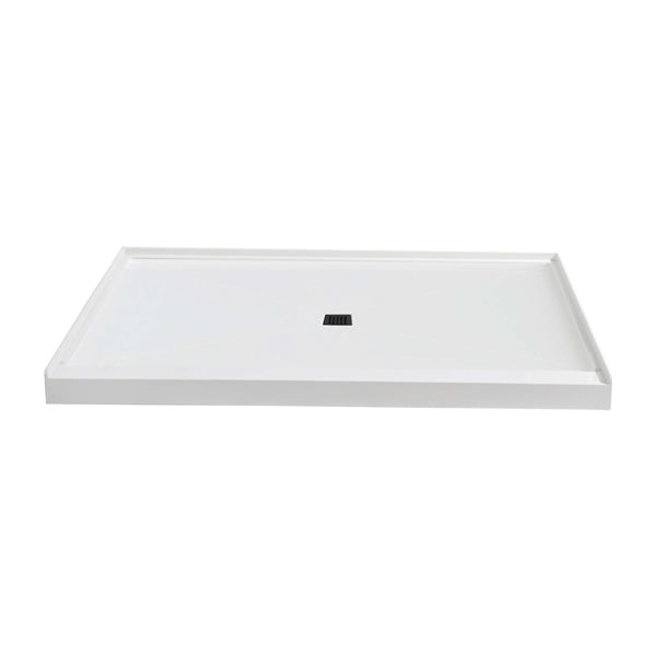 Woodbridge 60 x 36 x 4-in Solid Surface Shower Base with Center Matte Black Drain