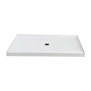 Woodbridge 60 x 36 x 4-in Solid Surface Shower Base with Center White Drain