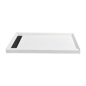 Woodbridge 60 x 32 x 4-in Solid Surface Shower Base with Left White Drain