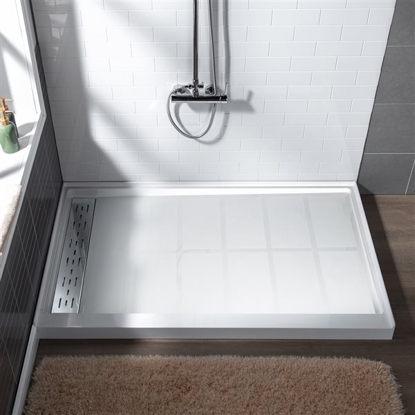 Woodbridge 60 x 30 x 4-in H Solid Surface Shower Base with Left Chrome Drain