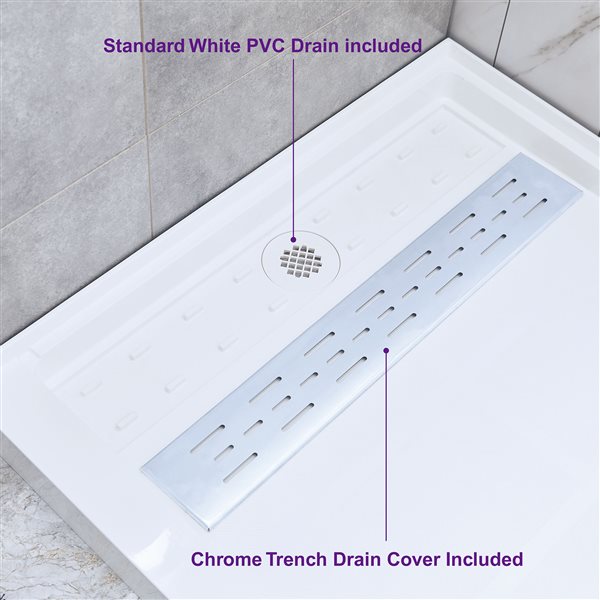 Woodbridge 60 x 30 x 4-in H Solid Surface Shower Base with Left Chrome Drain