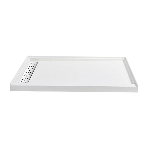 Woodbridge 60 x 30 x 4-in H Solid Surface Shower Base with Left Chrome Drain