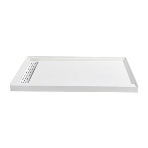 Woodbridge 60 x 30 x 4-in H Solid Surface Shower Base with Left White Drain