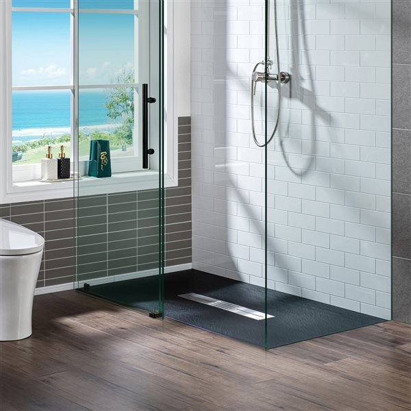 Woodbridge 48 x 32-in Zero Threshold Black Shower Base with Center Drain, Drain Plate, Tile Flange, Wheel Chair Access