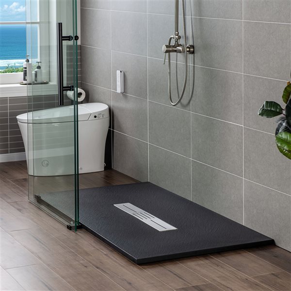 Woodbridge 48 x 32-in Zero Threshold Black Shower Base with Center Drain, Drain Plate, Tile Flange, Wheel Chair Access