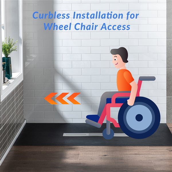 Woodbridge 48 x 32-in Zero Threshold Black Shower Base with Center Drain, Drain Plate, Tile Flange, Wheel Chair Access