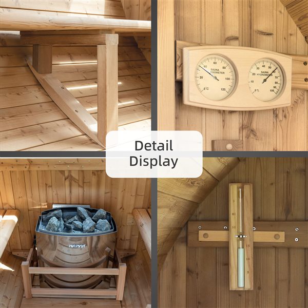 Woodbridge 4-Person Outdoor Barrel Sauna with Half View Window, Harvia Electric Heater