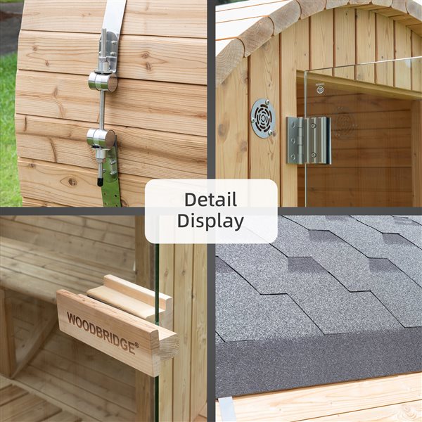 Woodbridge 4-Person Outdoor Barrel Sauna with Half View Window, Harvia Electric Heater