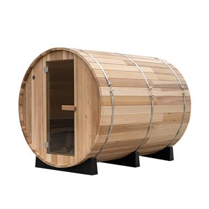 Sauna en tonneau extérieur Woodbridge pour 4 personnes avec fenêtre demi-vue, chauffe-électrique Harvia