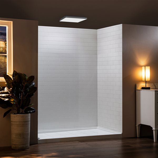 Woodbridge 36 x 60 x 75-in High Gloss White Solid Surface 3-Panel Shower Wall Kit withStaggered Brick Pattern