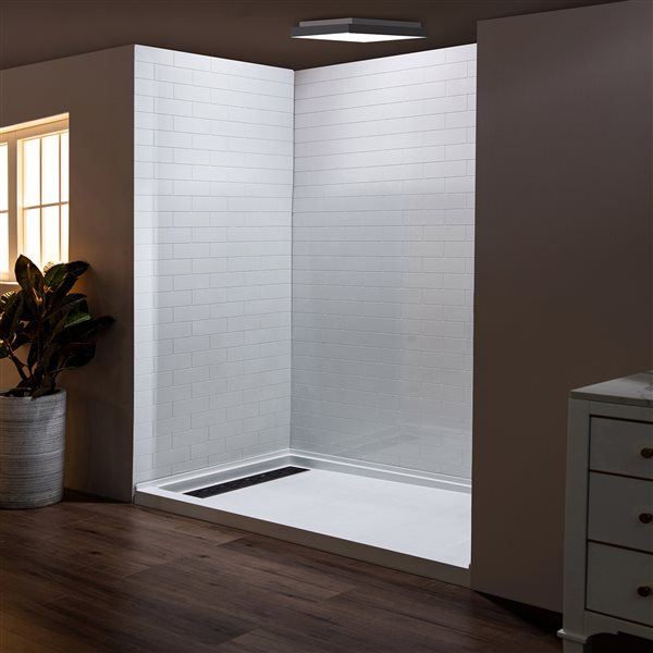 Woodbridge 36 x 60 x 75-in High Gloss White Solid Surface 3-Panel Shower Wall Kit withStaggered Brick Pattern