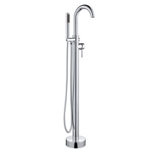 Woodbridge Single Handle Floor Mount Freestanding Polished Chrome Tub Filler Faucet with Hand Shower