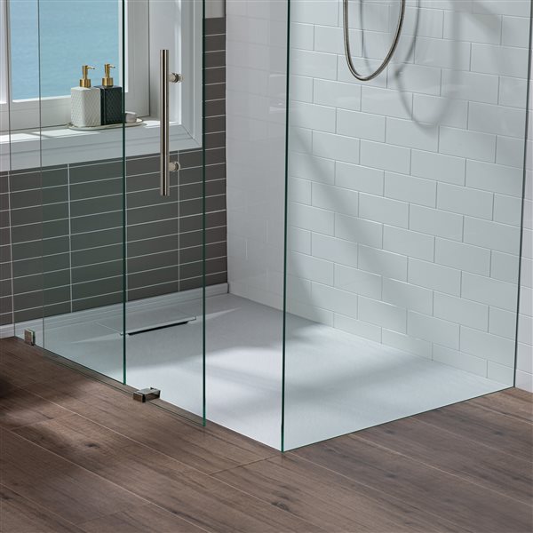 Woodbridge 60' x 32-in Zero Threshold White Shower Base with Reversable Drain, Drain Plate, Flange, WheelChair Access