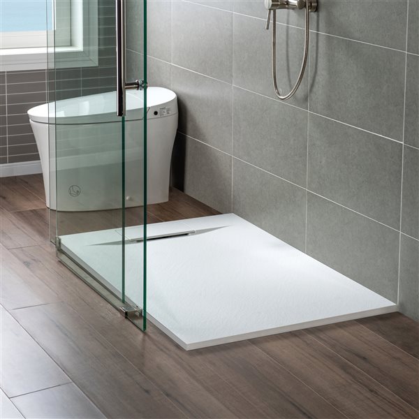 Woodbridge 60' x 32-in Zero Threshold White Shower Base with Reversable Drain, Drain Plate, Flange, WheelChair Access