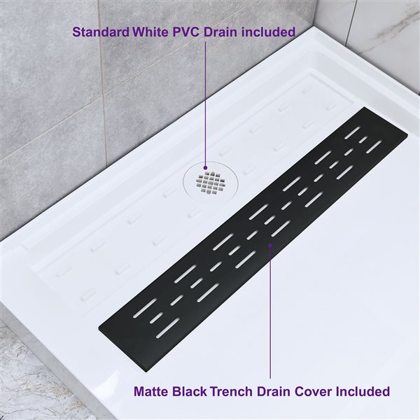 Woodbridge 48 x 36 x 4-in Solid Surface Shower Base with Right Matte Black Drain