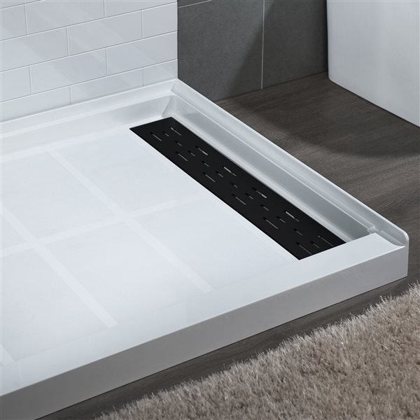 Woodbridge 48 x 36 x 4-in Solid Surface Shower Base with Right Matte Black Drain