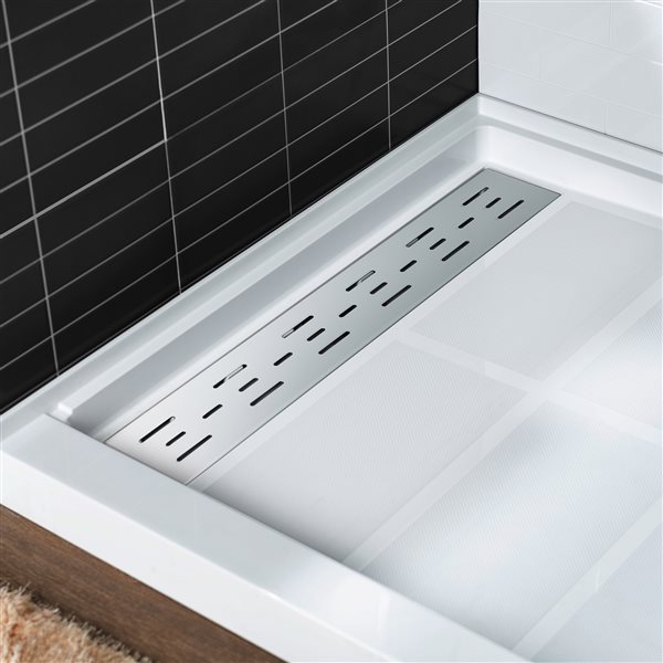 Woodbridge 60 x 34 x 4-in Solid Surface Shower Base with Left Chrome Drain
