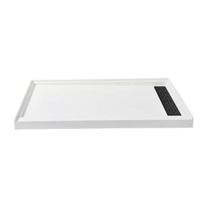 Woodbridge 60 x 32 x 4-in Solid Surface Shower Base with Right White Drain