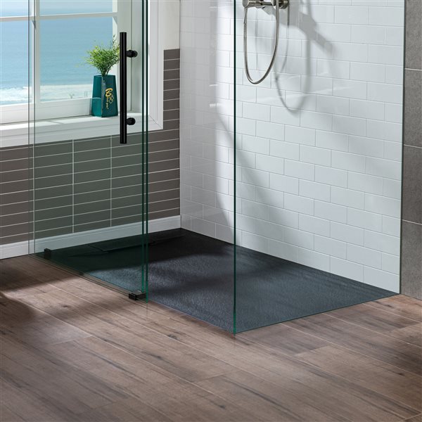 Woodbridge 48 x 36-in Zero Threshold Black Shower Base with Reversable Drain, Drain Plate, Flange, WheelChair Access