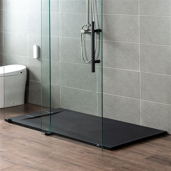Woodbridge 48 x 36-in Zero Threshold Black Shower Base with Reversable Drain, Drain Plate, Flange, WheelChair Access