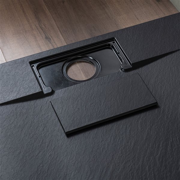 Woodbridge 48 x 36-in Zero Threshold Black Shower Base with Reversable Drain, Drain Plate, Flange, WheelChair Access