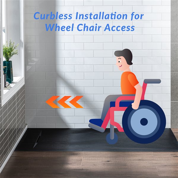 Woodbridge 48 x 36-in Zero Threshold Black Shower Base with Reversable Drain, Drain Plate, Flange, WheelChair Access