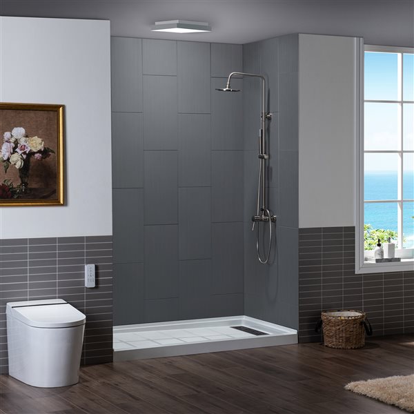 Woodbridge 32 x 60 x 75-in Matte Grey Solid Surface 3-Panel Shower Wall Kit