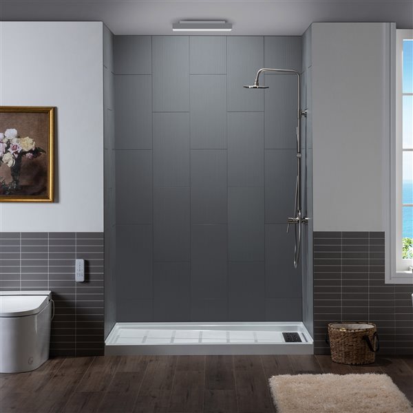 Woodbridge 32 x 60 x 75-in Matte Grey Solid Surface 3-Panel Shower Wall Kit