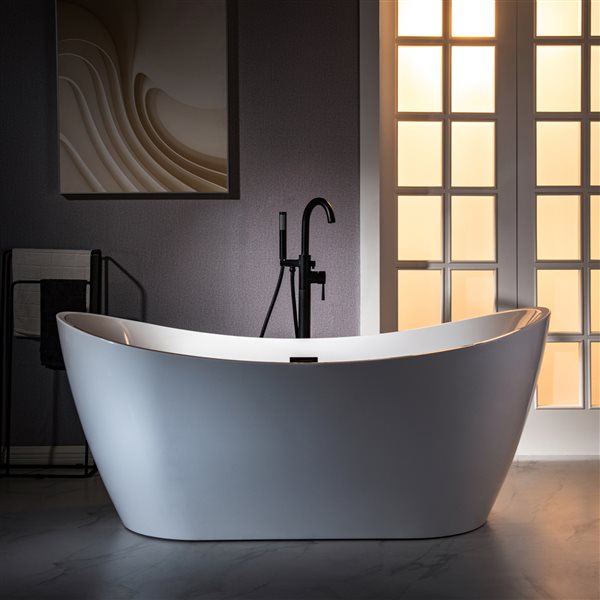 Woodbridge Single Handle Floor Mount Freestanding Matte Black Tub Filler Faucet with Hand Shower