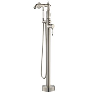 Woodbridge Brushed Nickel Single Handle Floor Mount Freestanding Tub Filler Faucet with Telephone Hand Shower