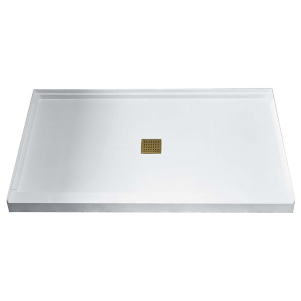 Woodbridge 48 x 32 x 4-in Solid Surface Shower Base with Center White Drain