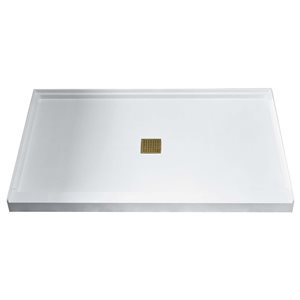 Woodbridge 48 x 32 x 4-in Solid Surface Shower Base with Center White Drain