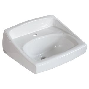 Lavabo de salle de bain mural rectangulaire Lucerne American Standard en porcelaine vitrifiée et trou central