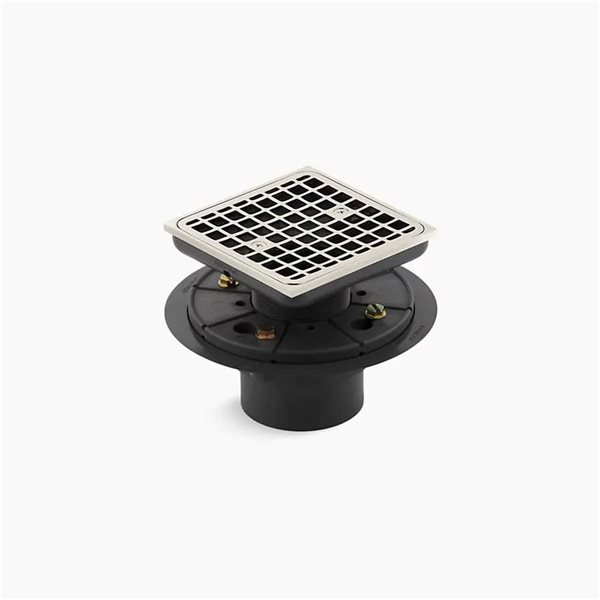 Drain de douche carré Clearflo par KOHLER pour installation de carrelage, nickel poli