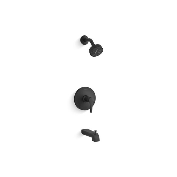 KOHLER Pitch Rite-Temp Matte Black Bath and Shower Trim Kit w/ Single-Function 1.75 GPM Showerhead and Spout