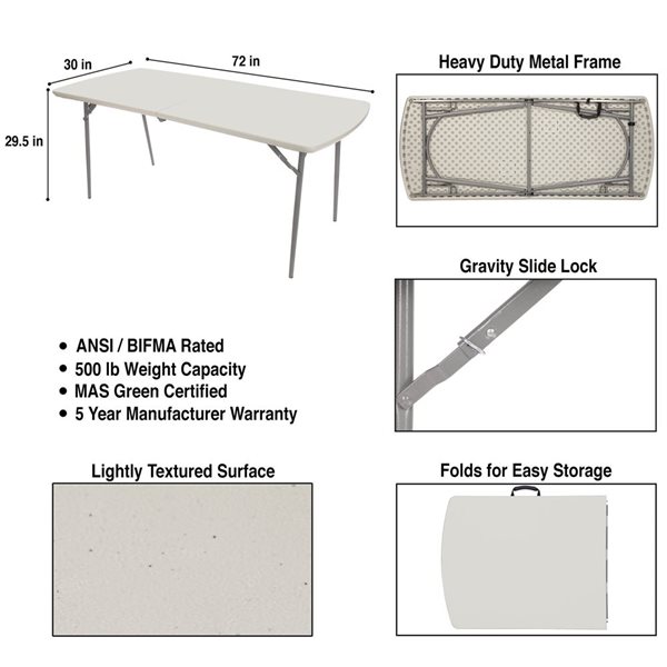 Hampden Furnishings Baldwin 30 W X 72-in L Rectangle Polypropylene Grey Elegant Folding Table