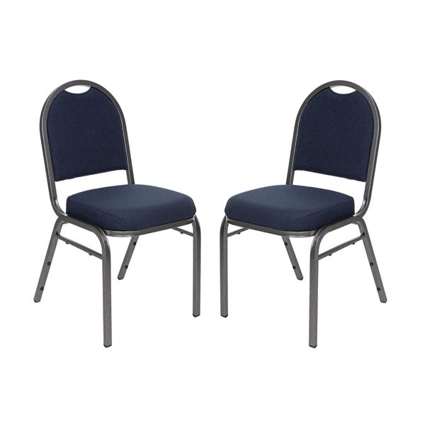 Hampden Furnishings Set of 2 Celia Dark Blue Fabric Charcoal Frame Stackable Banquet Chair