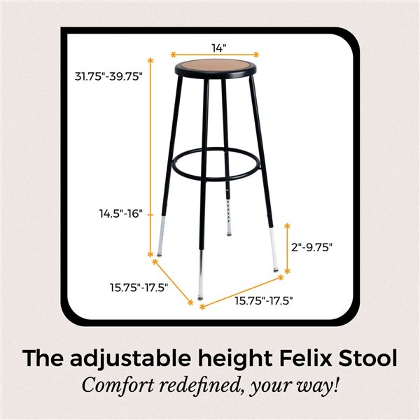 Hampden Furnishings Felix Black Steel 32-39-in H Adjustable Height Bar Stool