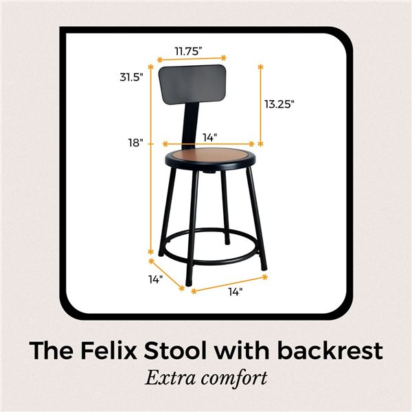 Hampden Furnishings Felix Black 18-in H Steel Bar Stool w/ Backrest